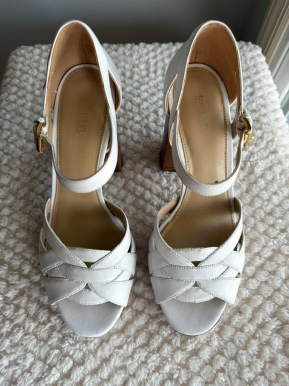 🤍 Michael Kors Annalise Platform White Leather Heeled Sandals 8.5